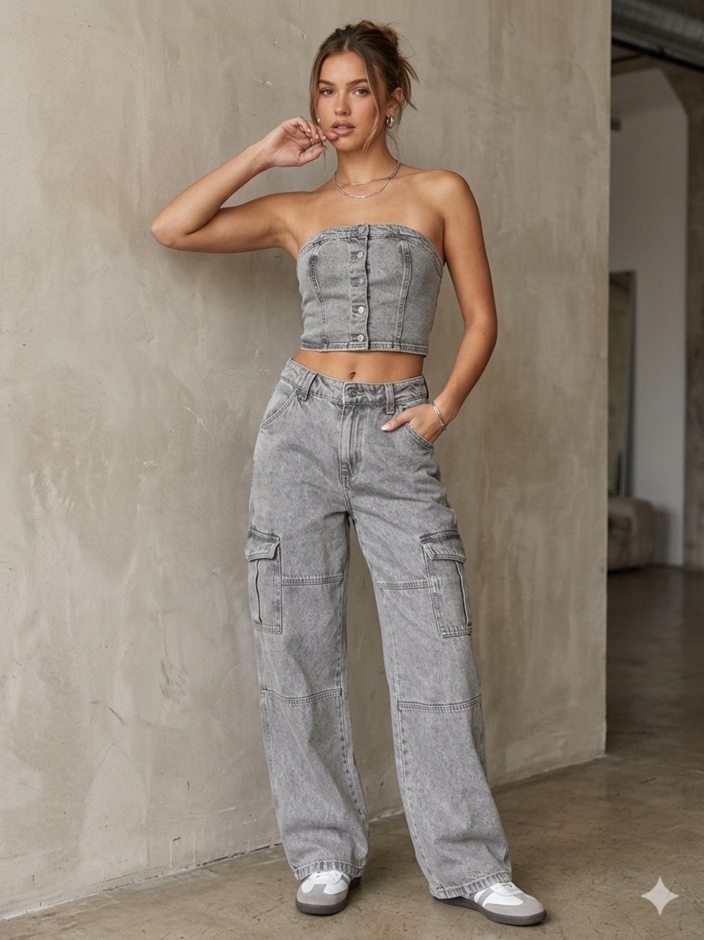 Women's Gray Cargo Jeans